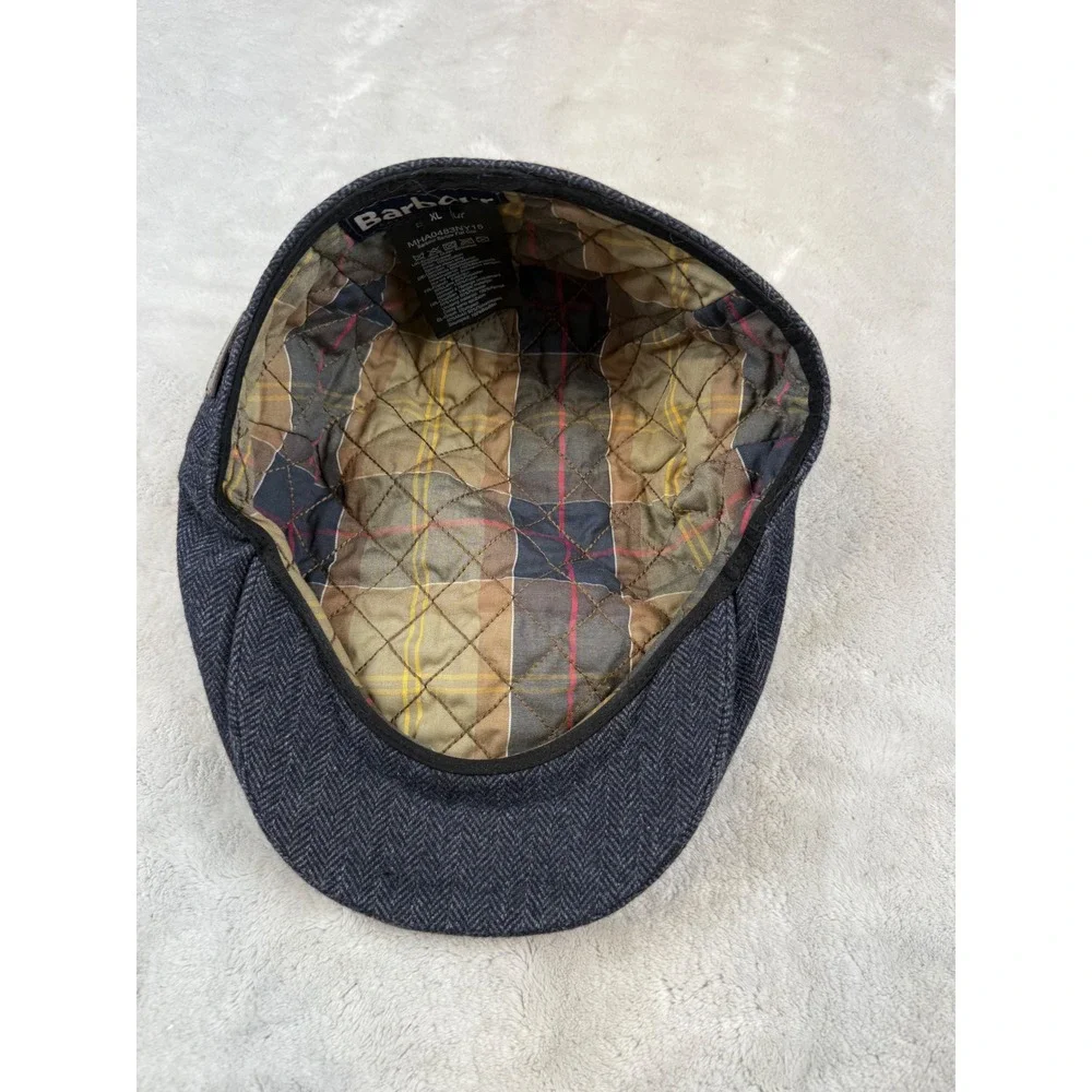 Barbour Barlow Flat Cap‎ Mens XL Navy Blue Herringbone Wool Blend MHA0483NY15